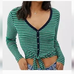 Abercrombie & Fitch Cropped Top Size S Tie Front Striped Long Sleeve Cardigan